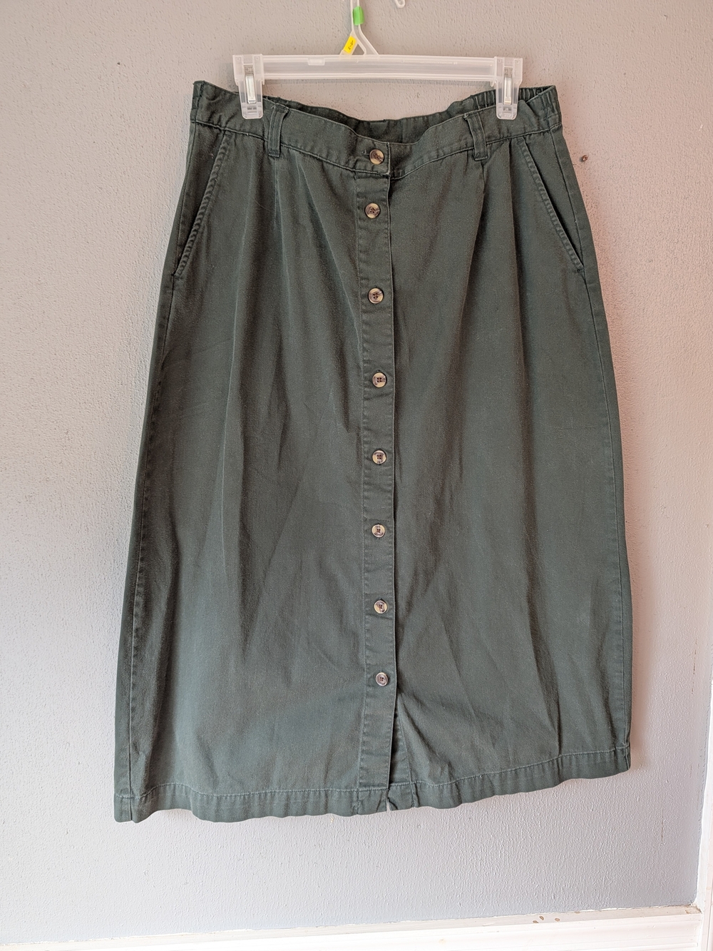 Cabin Creek Hunter Green Button-Front Midi Skirt 16p 100%cotton